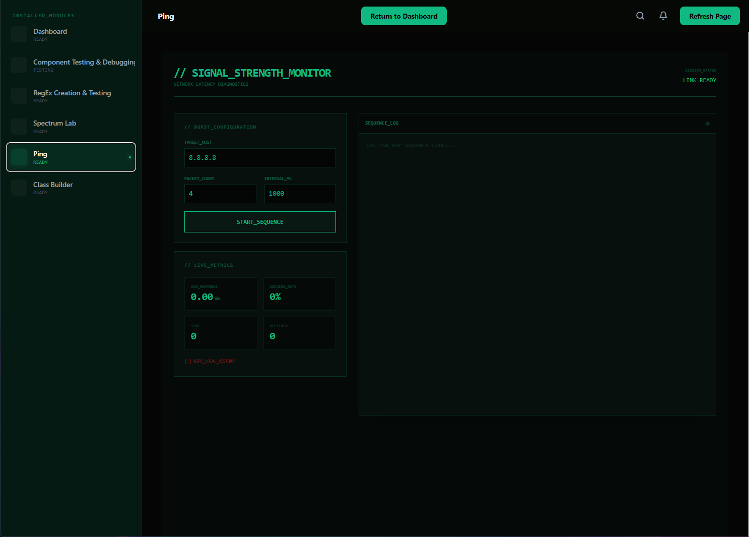 Networking Diagnostic Tab UI
